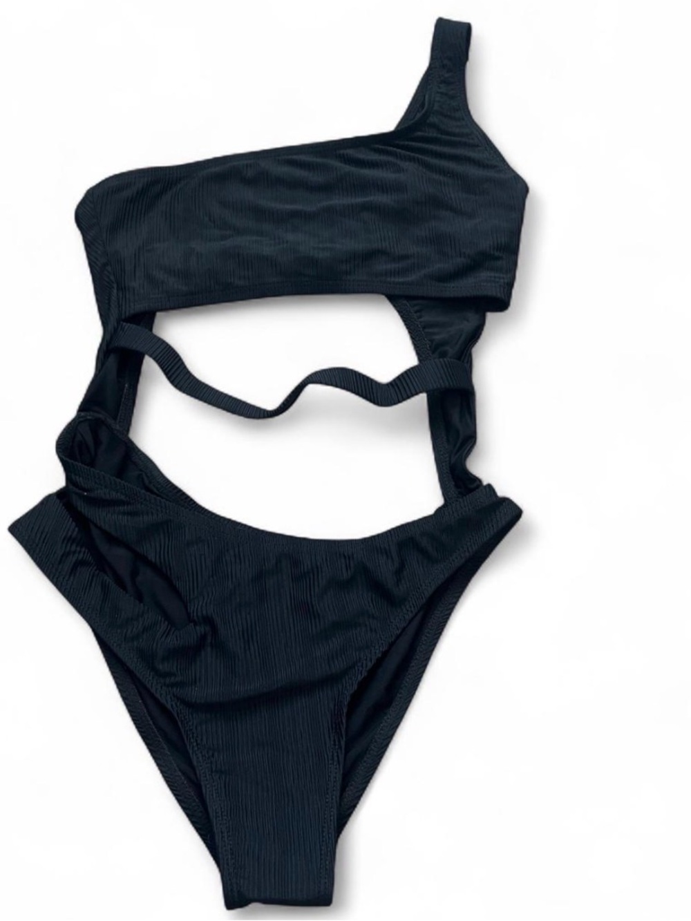 Ris-k Black One-Shoulder Cutout One-Piece Swimsuit